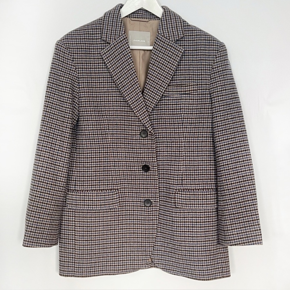 Everlane 80s Oversized Blazer Wool Houndstooth Brown Blue Size 2 NWOT - Picture 5 of 12